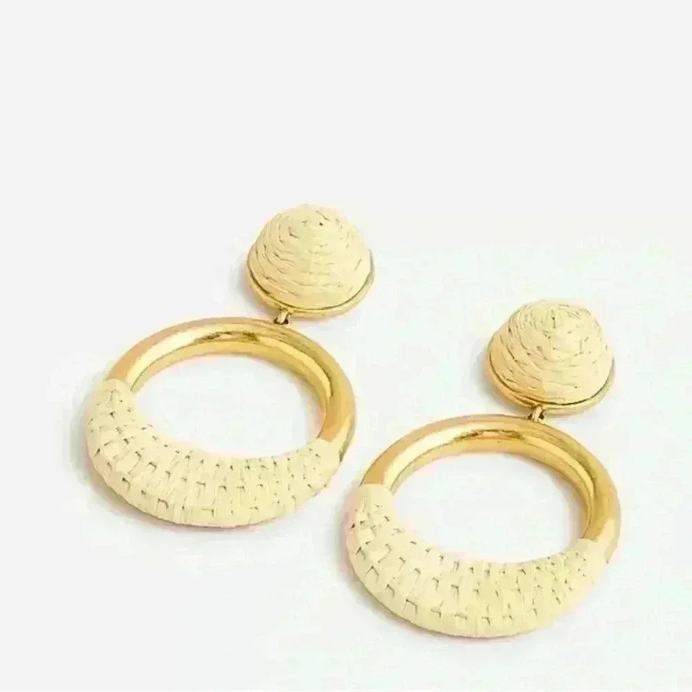 J Crew Faux Raffia Hoop Earrings